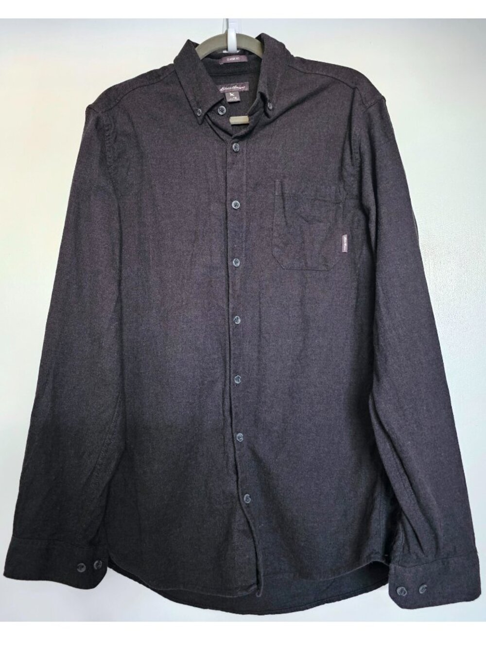 Eddie Bauer Favorite Flannel Shirt Classic Fit 100% Cotton Gray Smoke TM MT Tall